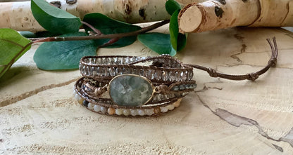 Aventurine and Labradorite Leather Wrap Bracelet